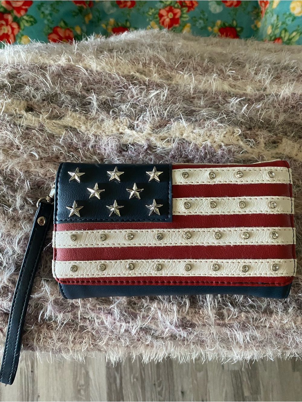Stars & Stripes Studded Wristlet Wallet in Red, White & Blue